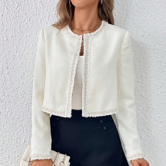 Raw Trim Open Front Crop Overcoat - Picture 4 of 4